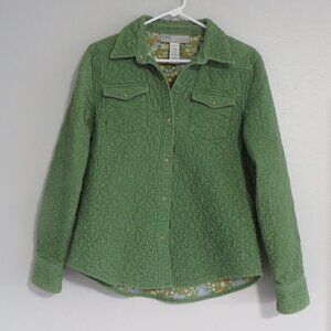 Sag Harbor Sport Womens Shirt Jacket Size S Green Quilted Corduroy Pearl Snaps
